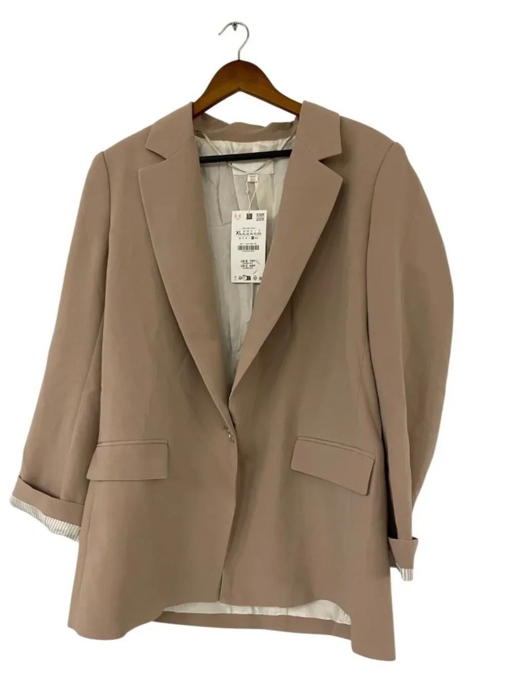 ZARA Womens Blazer Jacket Size XL Taupe Pink Single Breasted 8195/336 NWT